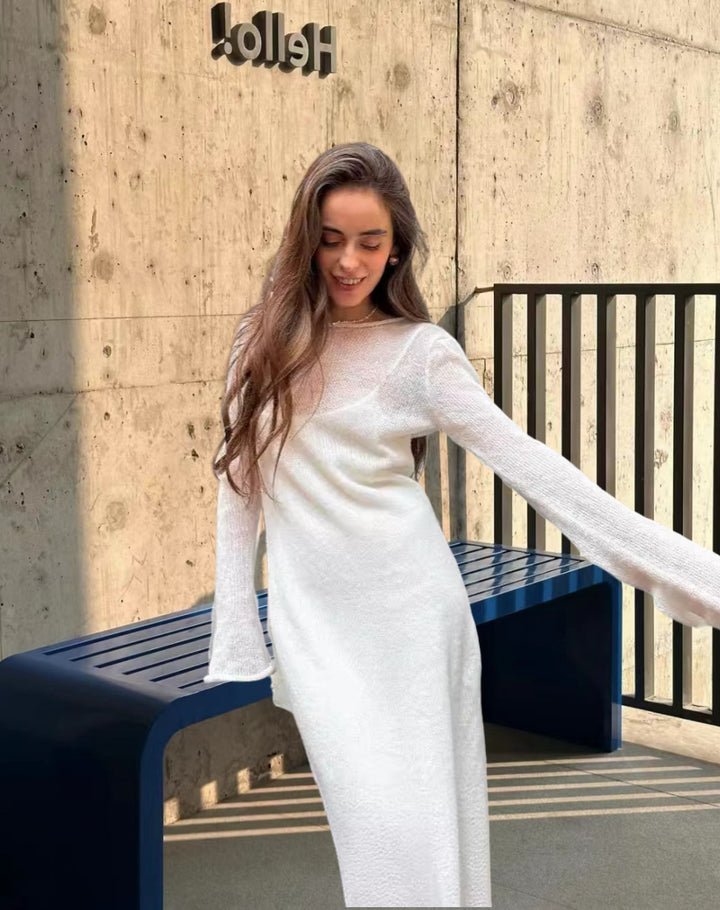 Damen Elegantes Strickkleid mit weitem Schnitt und langen Ärmeln Drune