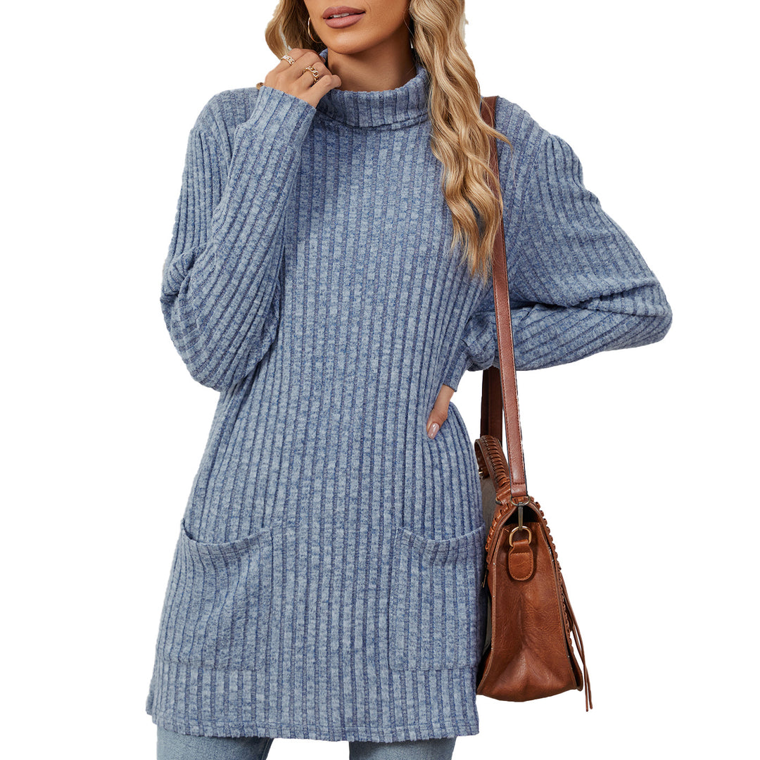 Damen Oversize Strickpullover mit hochgeschlossenem Kragen und praktischen Taschen Drune