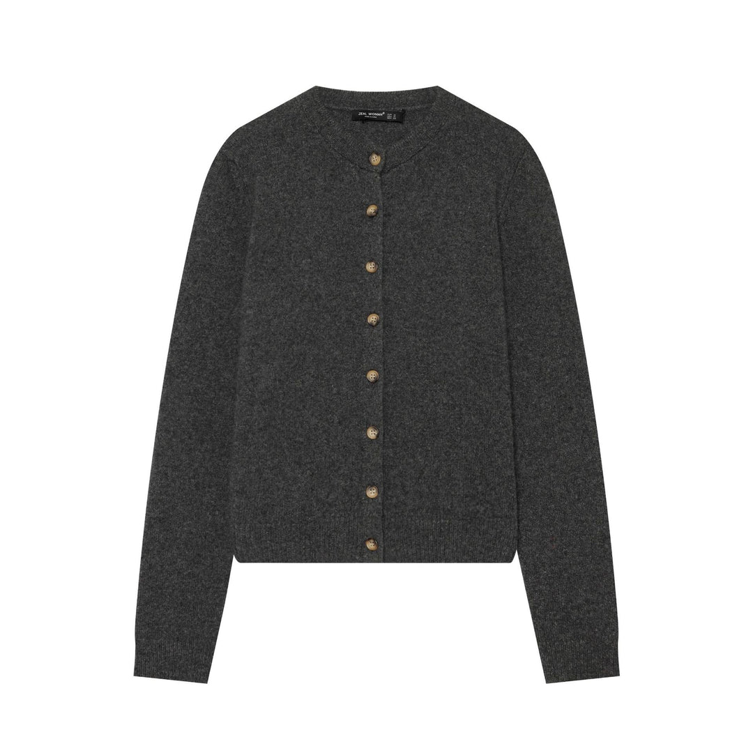 Damen Feinstrick-Cardigan im Cropped-Schnitt mit Rundhalsausschnitt und Holzknopfleiste Drune