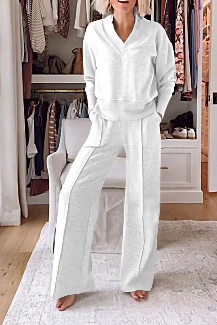 Damen Komfortabler Loungewear-Set mit V-Ausschnitt und weitem Schnitt Drune