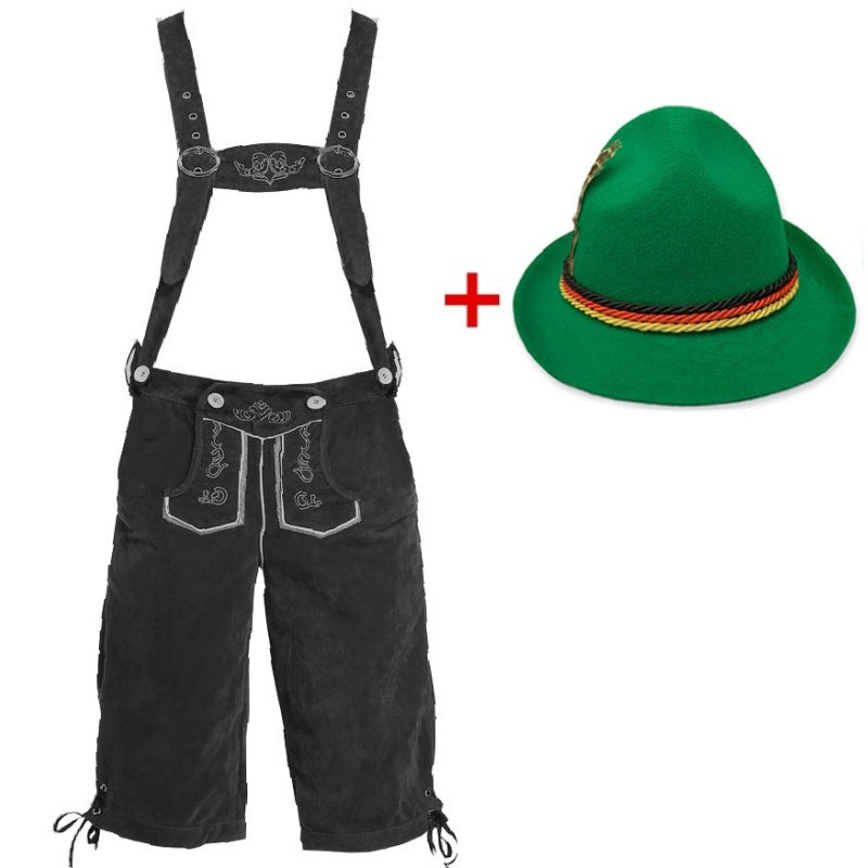 Herren nan kurze Trachtenlederhose mit verstellbaren Trägern und traditionellen Stickereien Drune