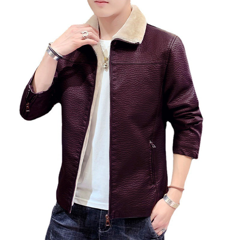 Herren schmal geschnittenes Kunstleder Blouson mit strukturiertem Finish und Teddykragen Drune