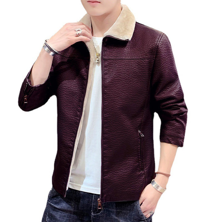 Herren schmal geschnittenes Kunstleder Blouson mit strukturiertem Finish und Teddykragen Drune