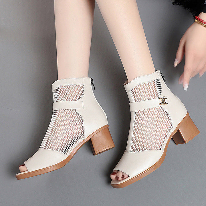 Damen Modische Ankle Boots mit luftiger Netzstruktur und eleganter Schnalle Drune
