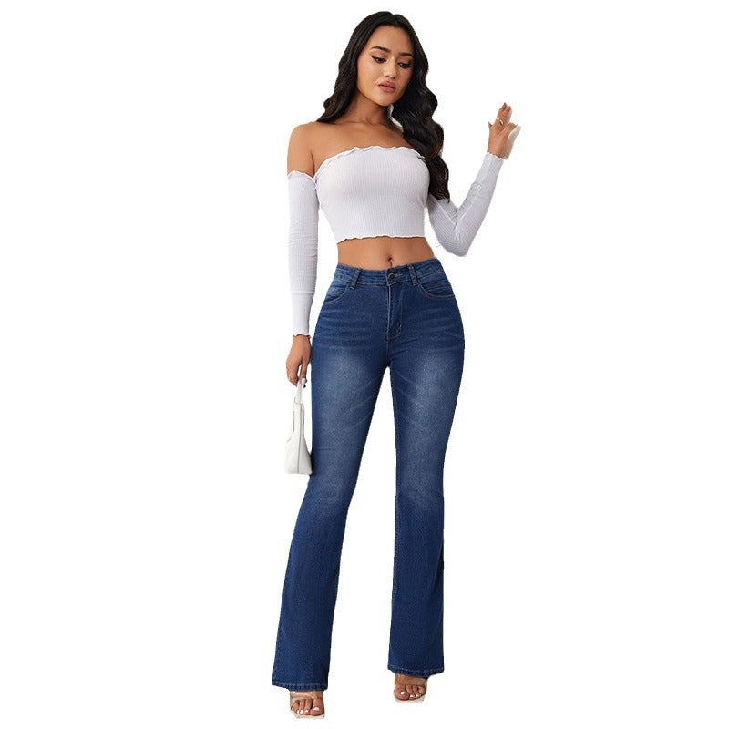 Damen nan Highwaist Schlagjeans mit figurschmeichelnder Passform und weitem Bootcut Drune