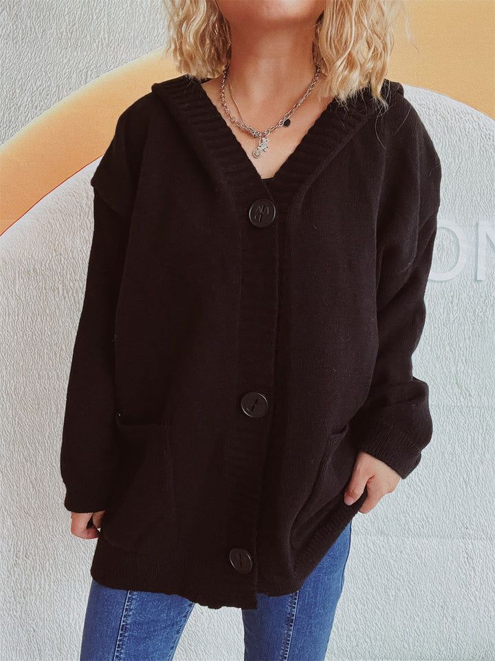 Damen kuschelige Strickjacke mit Kapuze und aufgesetzten Taschen Drune