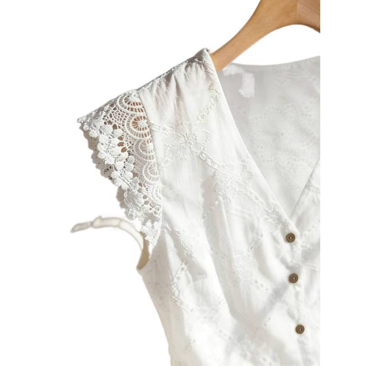 Damen Bluse mit Spitzenärmeln und Knopfdetails Drune
