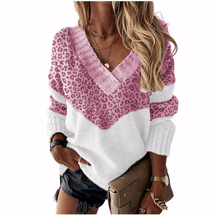Damen nan V-Ausschnitt Strickpullover mit Chevron-Muster und Oversize-Schnitt Drune