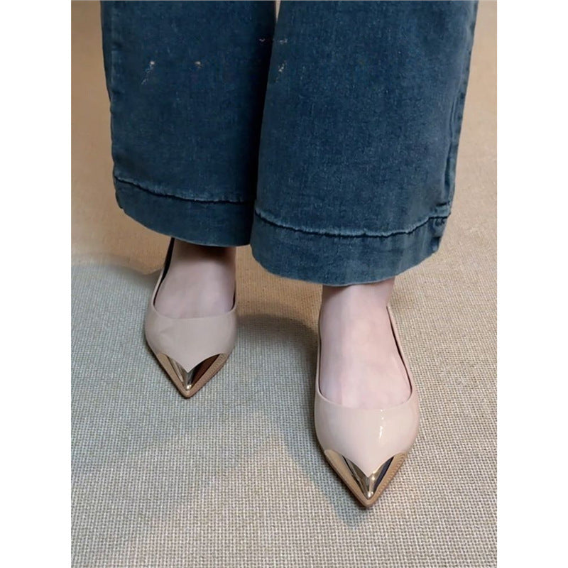 Damen Spitz zulaufende Pumps mit Leo-Veloursoptik und metallischer Kappenspitze Drune