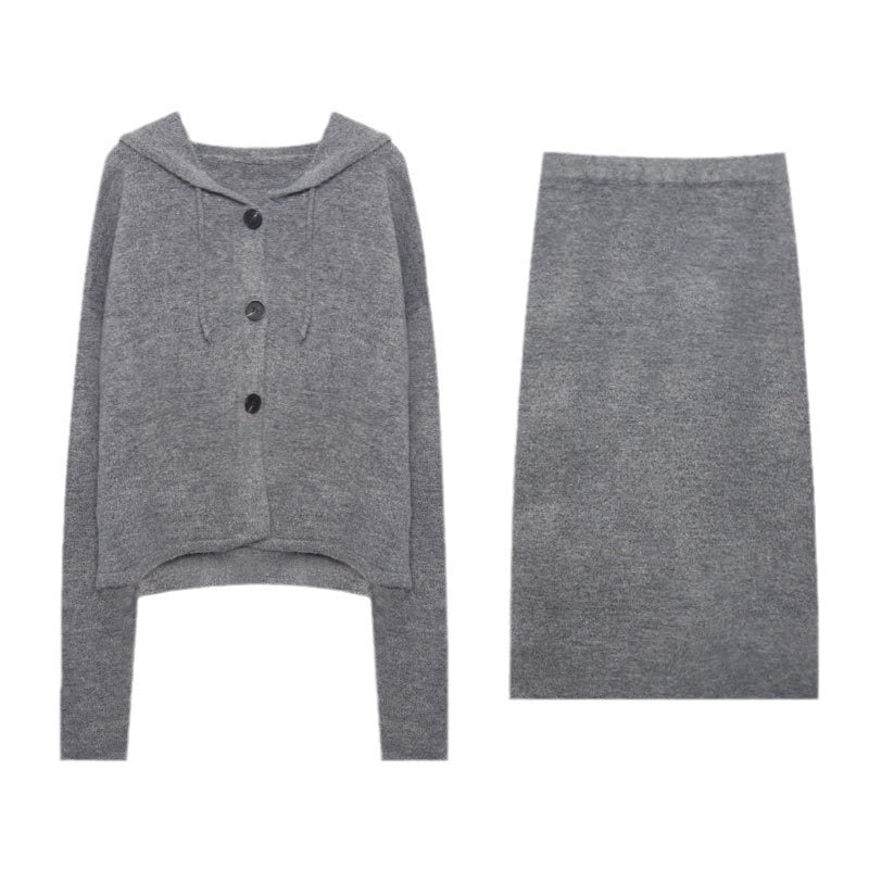 Damen elegantes Strickensemble mit weit geschnittenem Cardigan und plissierter Rockpartie Drune
