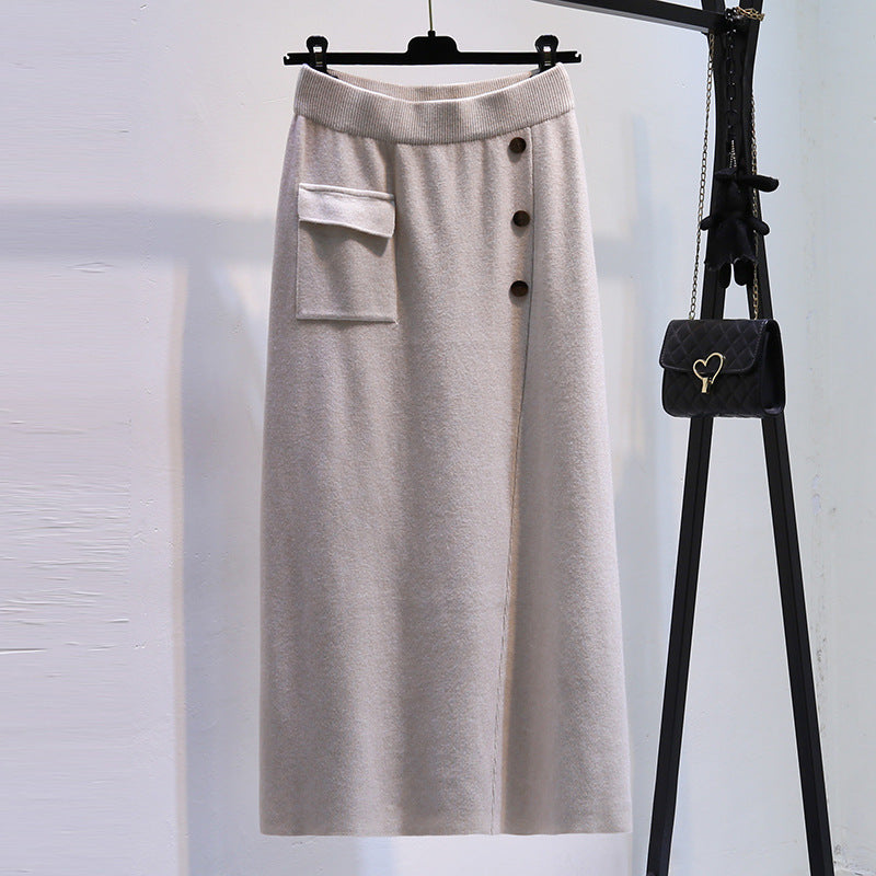 Damen Eleganter Strickrock mit praktischer Seitentasche Drune