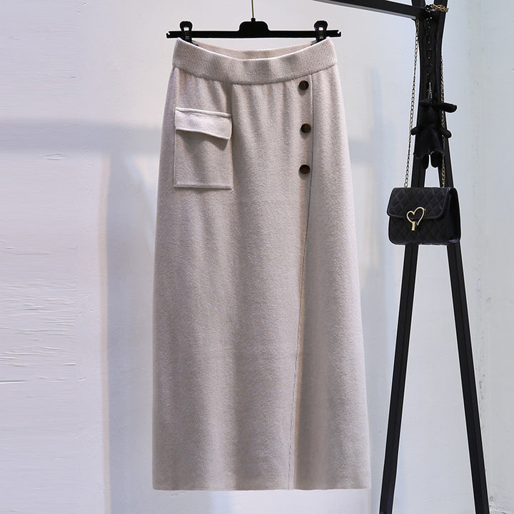 Damen Eleganter Strickrock mit praktischer Seitentasche Drune