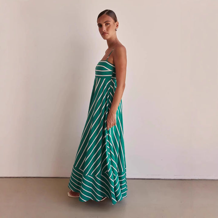 Damen Langarm Maxikleid mit elegantem Streifenmuster und fließendem Schnitt Drune