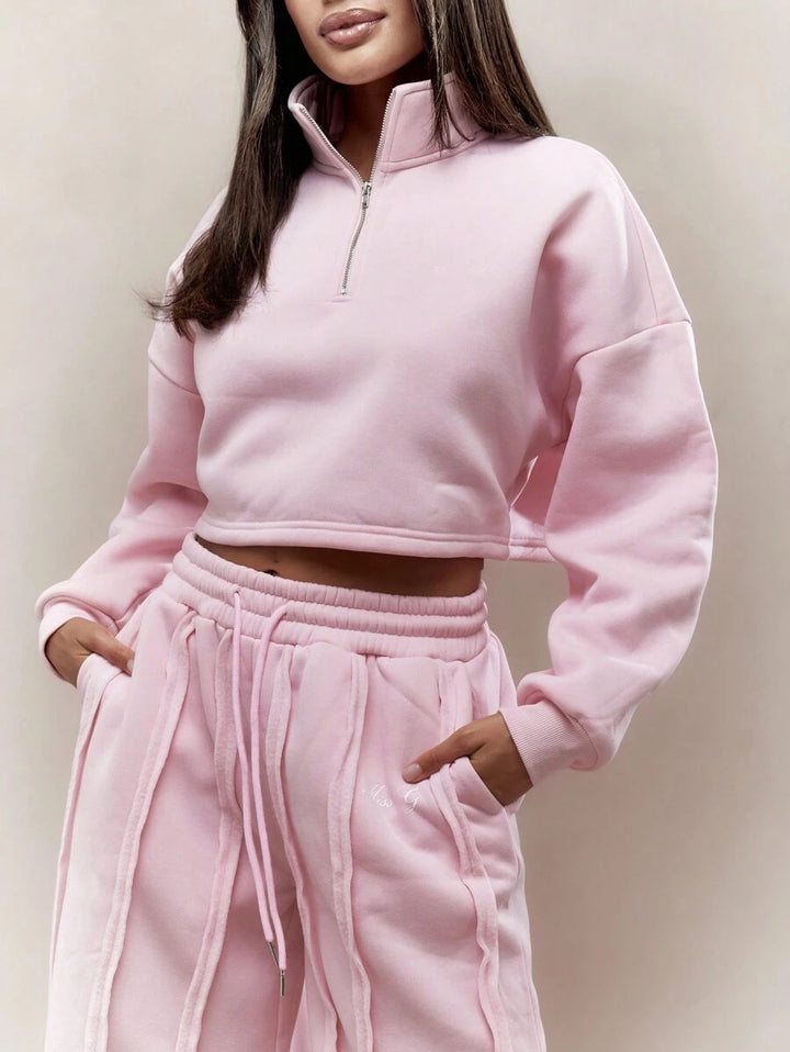 Damen Sportliches Cropped-Pullover und Jogginghose-Set Drune
