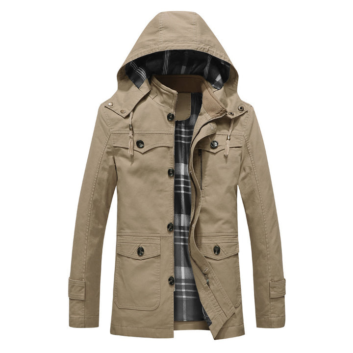 Herren Übergangs-Canvasparka mit gesteppter Karofutter-Innenlage und Mehrfachtaschen Drune