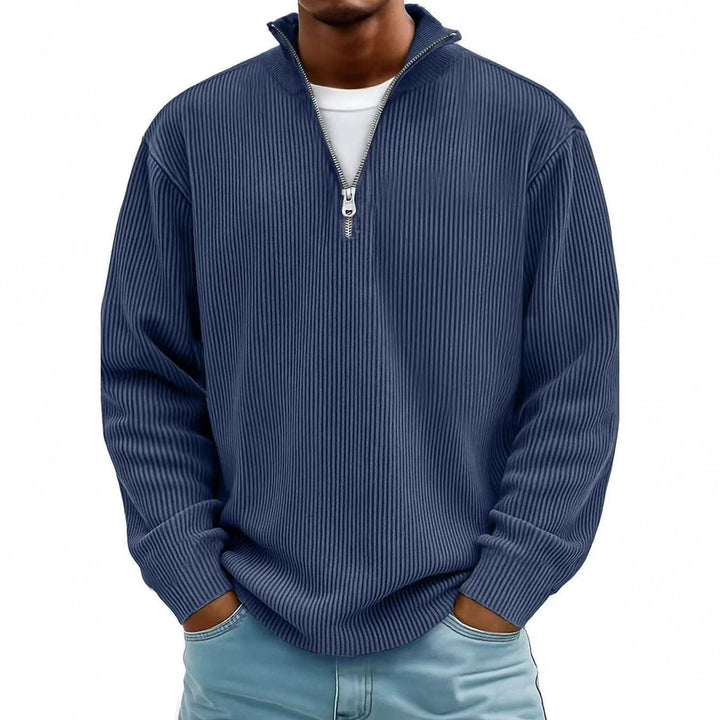 Herren Gerippter Halbzip-Strickpullover mit Stehkragen und lockerer Passform Drune