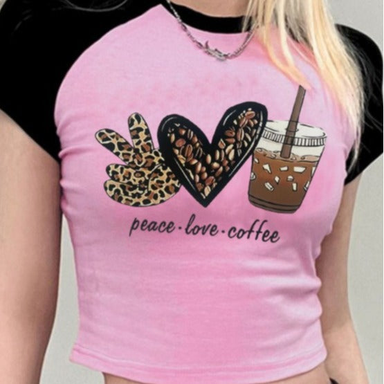 Damen Crop-T-Shirt mit kreativem Kaffee-Motiv und lässiger Passform Drune