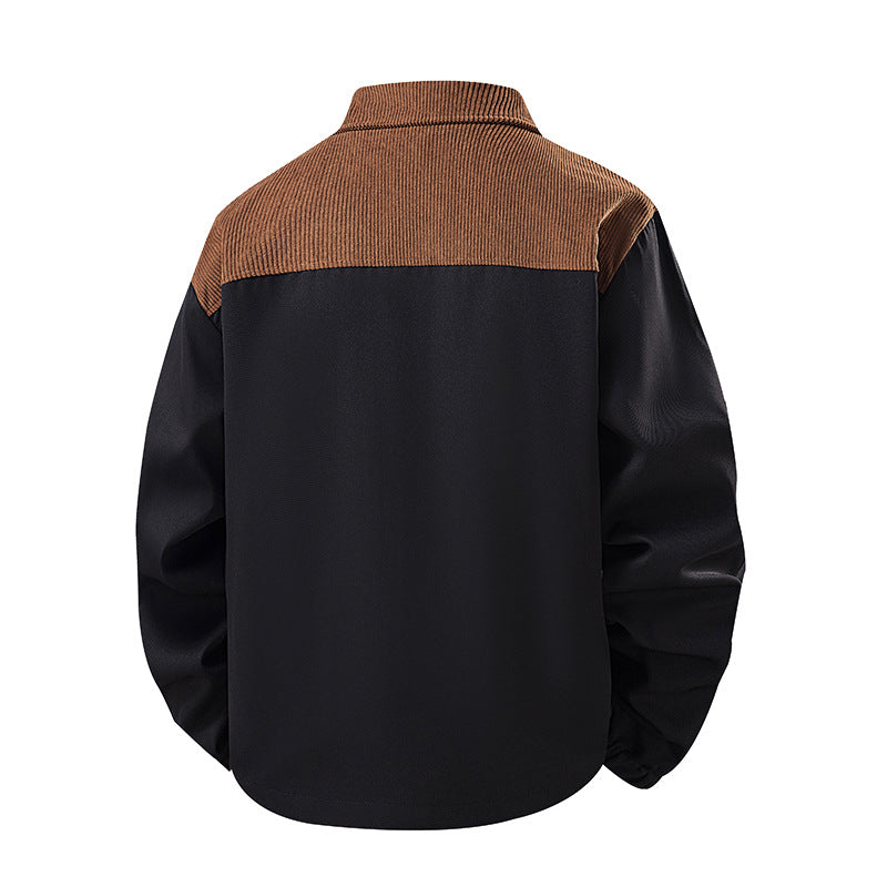 Herren Leichte City‑Bomberjacke mit Cordkragen, Zwei‑Wege‑Reißverschluss und Brust‑Zip Drune