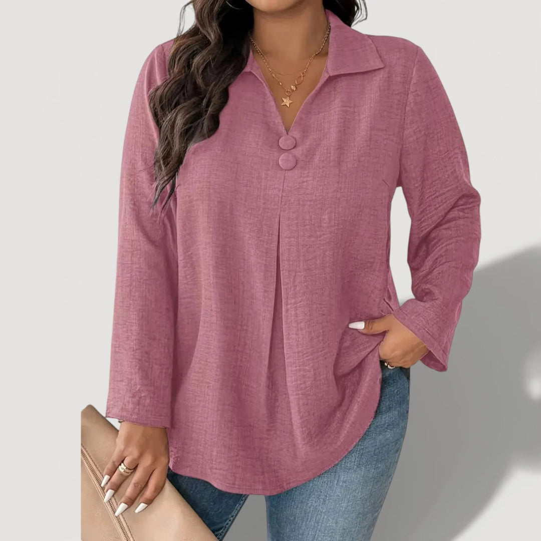Damen Eleganter Langarmshirt mit Knopfdetails
