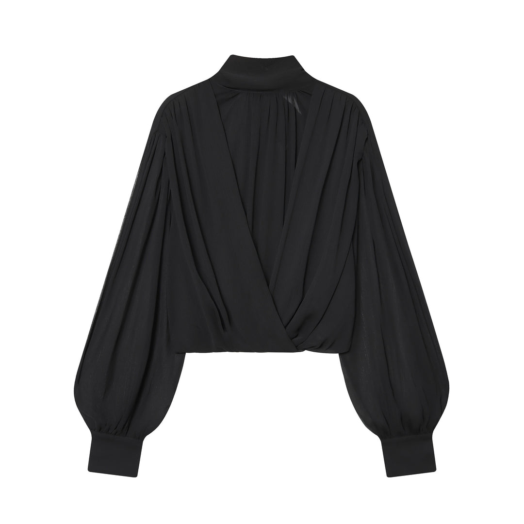 Damen nan drapiertes Cropped-Top mit Rollkragen und Ballonärmeln Drune