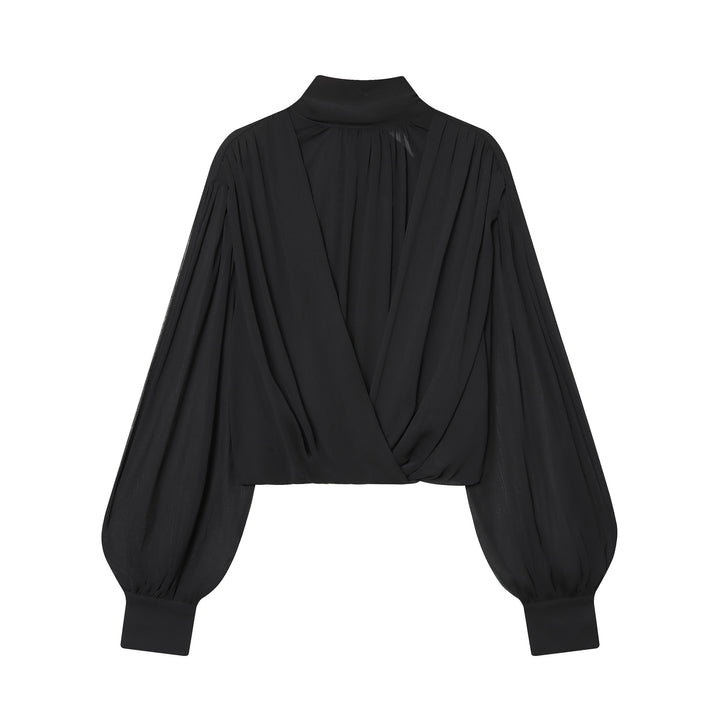 Damen nan drapiertes Cropped-Top mit Rollkragen und Ballonärmeln Drune