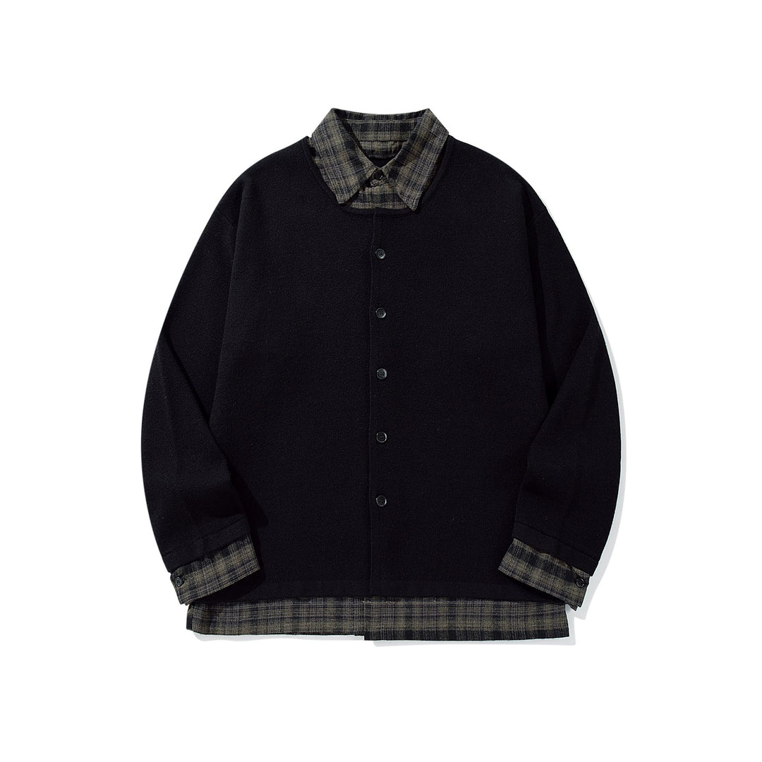 Herren Karierter Flanellhemd-Layer mit offenem Strickcardigan Drune