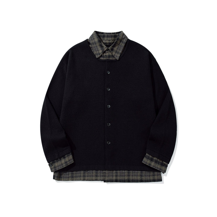 Herren Karierter Flanellhemd-Layer mit offenem Strickcardigan Drune