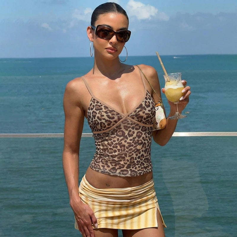 Damen Trägertop mit Leopardendruck und transparenter Verarbeitung Drune