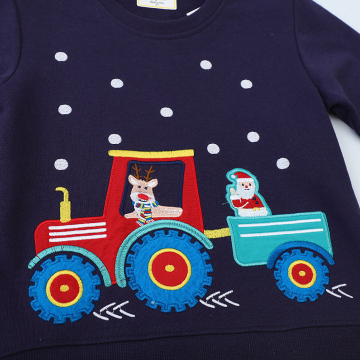Jungen Sweatshirt mit lustigem Traktor-Design und festlicher Applikation Drune