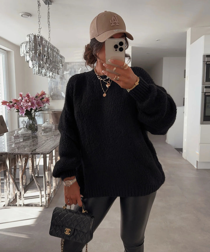 Damen luftiger Strickpullover mit voluminösen Ärmeln Drune