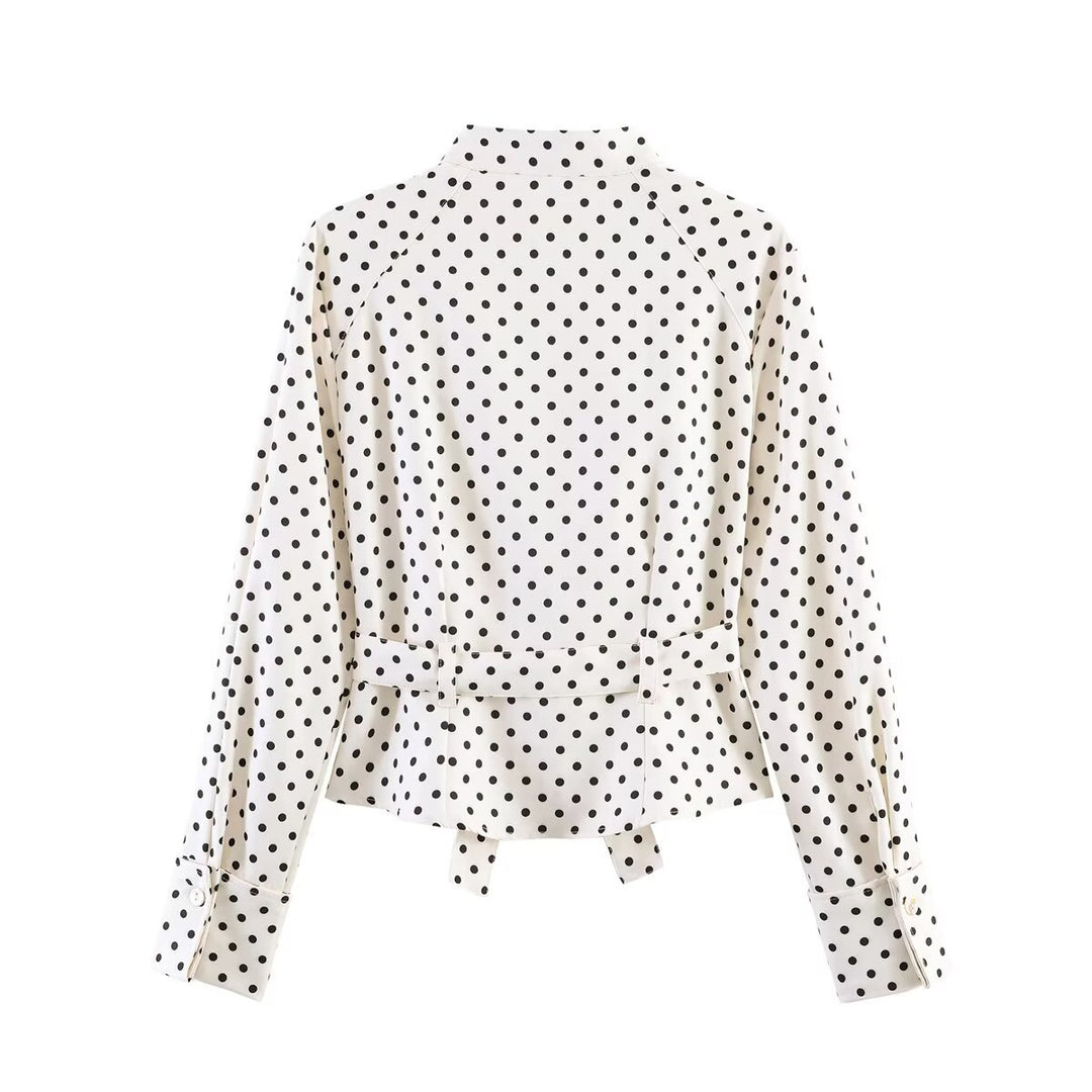 Damen Blusejacke mit Bindegürtel, Brusttaschen und Polka-Dot‑Muster Drune