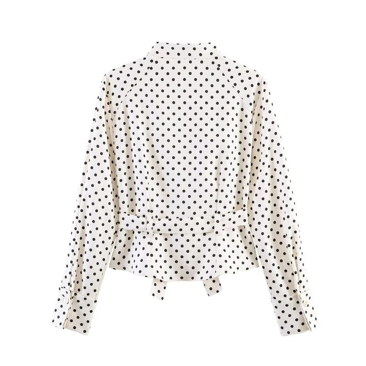 Damen Blusejacke mit Bindegürtel, Brusttaschen und Polka-Dot‑Muster Drune