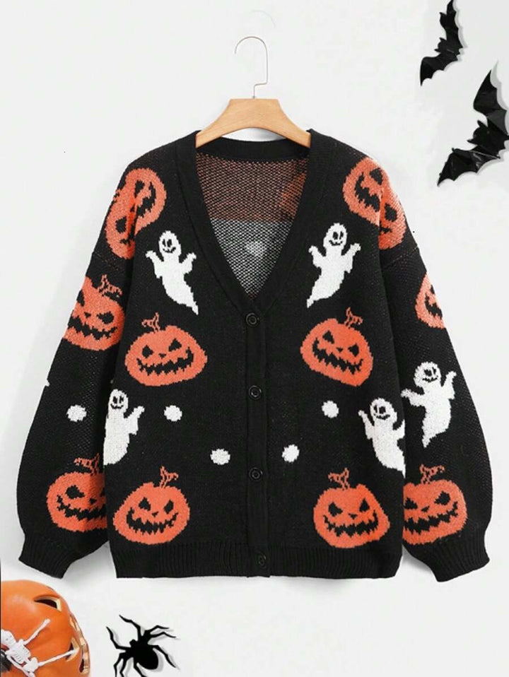 Damen kuschelige Herbstjacke mit gruseligem Motiv Drune