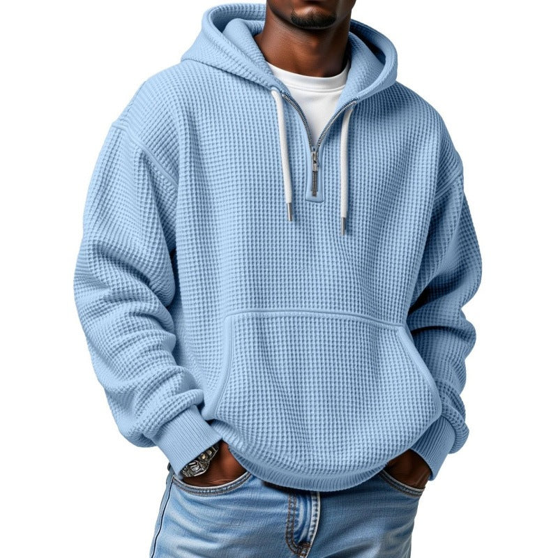 Herren Waffelstrick Halfzip-Kapuzenpullover mit Kängurutasche Drune