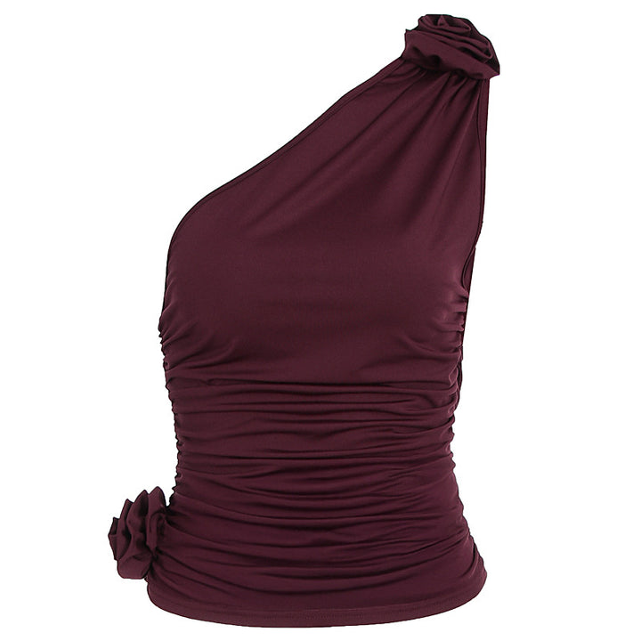 Damen asymmetrisches Top mit Raffungen und floralem Detail Drune