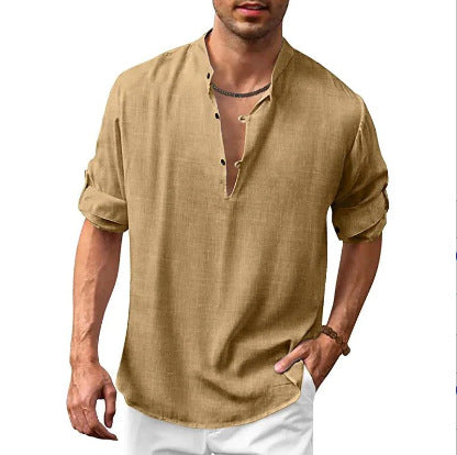 Herren lässiges Leinenhemd mit kurzes Arm und Knopfdetail Drune