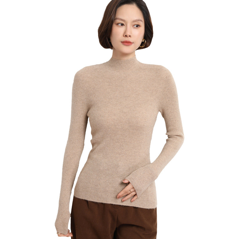Damen Schlanker Feinstrick-Stehkragenpullover mit extrafeiner Rippenstruktur und Kaschmir‑Look Drune