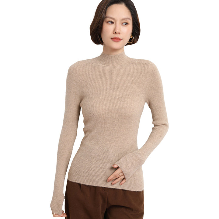 Damen Schlanker Feinstrick-Stehkragenpullover mit extrafeiner Rippenstruktur und Kaschmir‑Look Drune