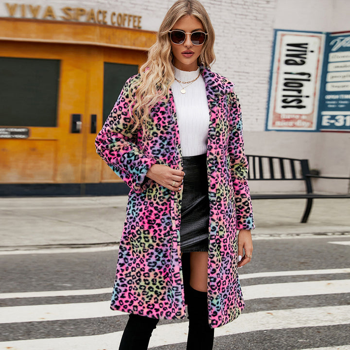 Damen Flauschiger Plüschmantel im Leoparden-Look Drune