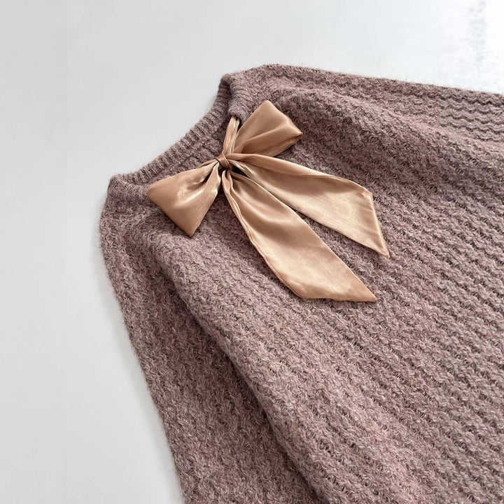 Damen Oversize Mohair-Optik Strickpullover mit Rückenschleife Drune