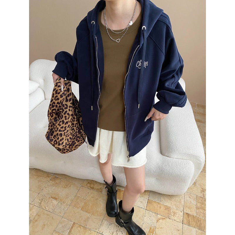 Damen lässige Kapuzenjacke mit Zip und Oversize Schnitt Drune
