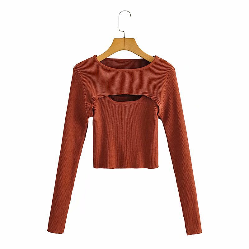 Damen Langarm Crop-Top mit raffiniertem Cut-Out-Design Drune