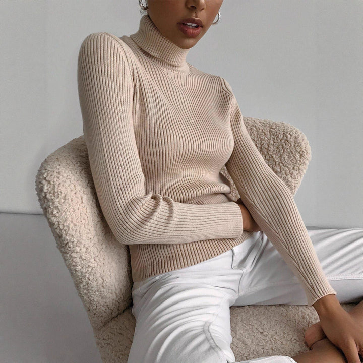 Damen Figurbetonter Rippstrick-Rollkragenpullover Drune