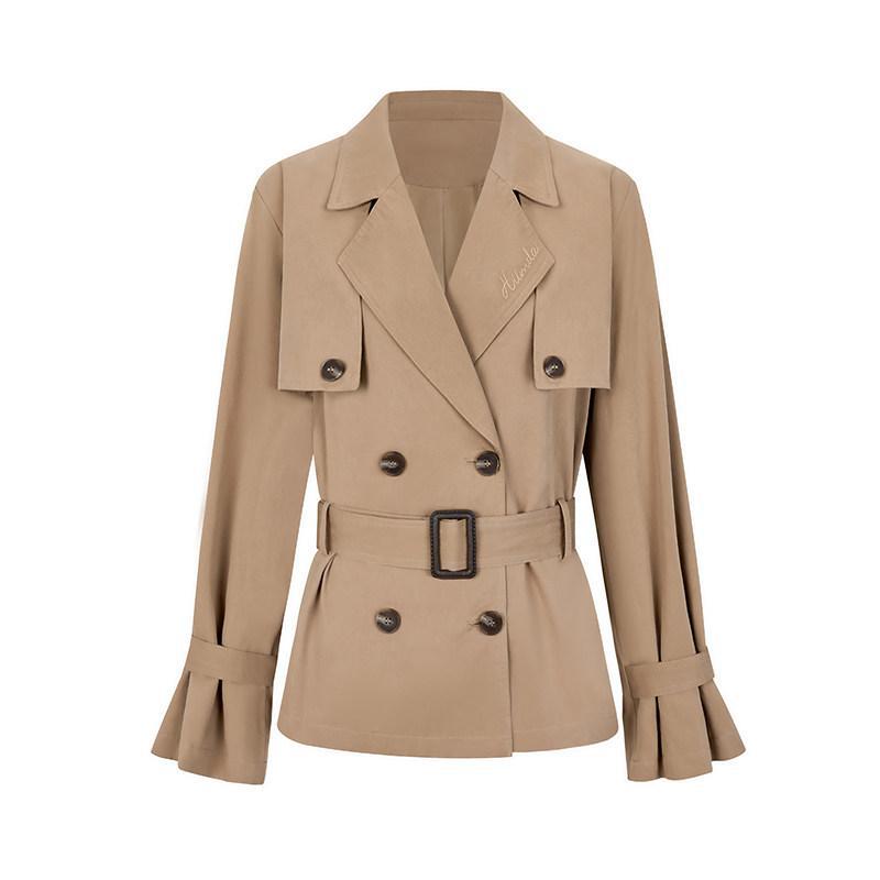 Damen Kurztrenchjacke mit taillierendem Gürtel und doppellagiger Schulterpasse Drune