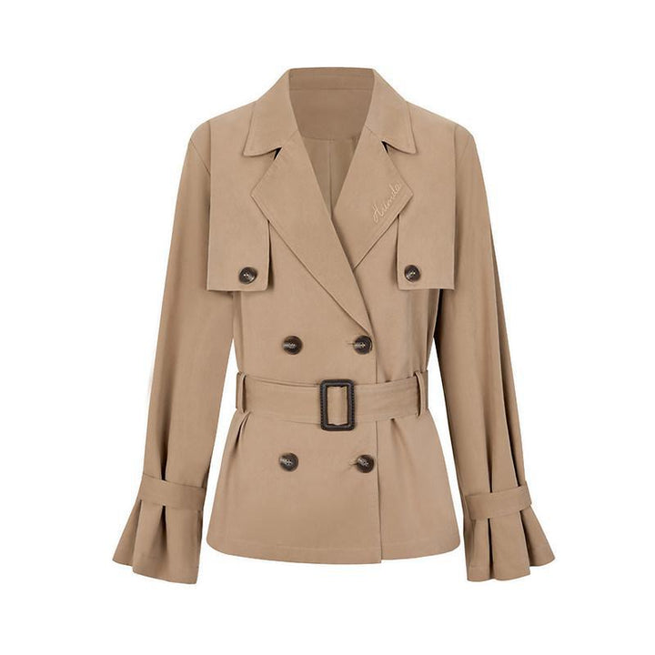 Damen Kurztrenchjacke mit taillierendem Gürtel und doppellagiger Schulterpasse Drune