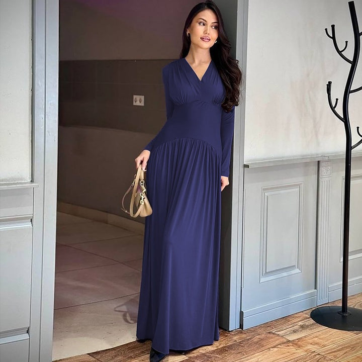 Damen Elegantes Maxikleid mit tiefem V-Ausschnitt und fließendem Schnitt Drune