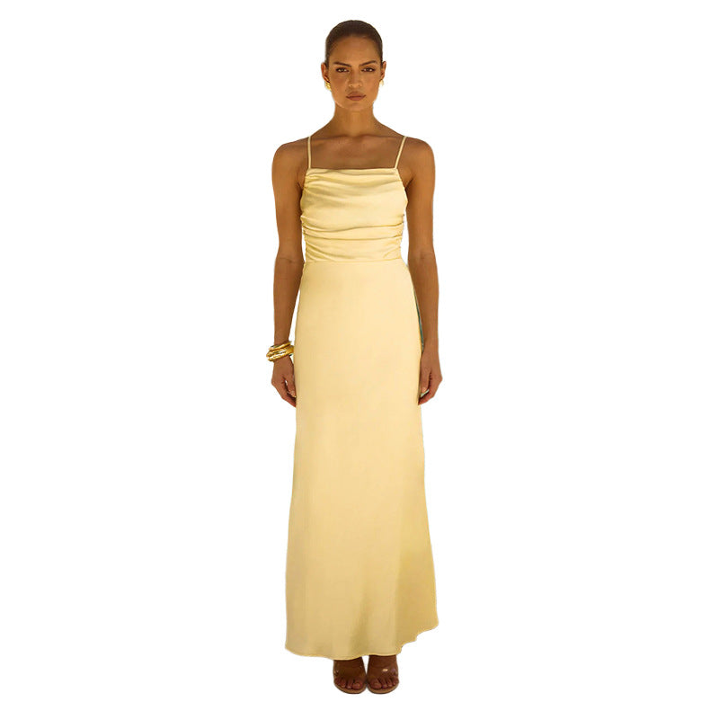 Damen Elegantes Maxikleid mit raffiniertem Raffungseffekt und Spaghettiträgern Drune