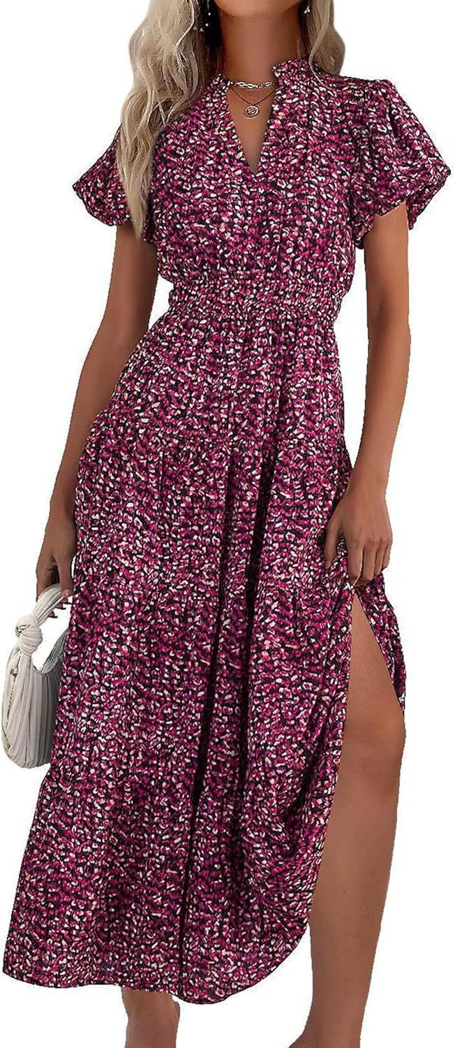Damen Maxi-Kleid mit floralen Mustern und rüschendem Saum Drune