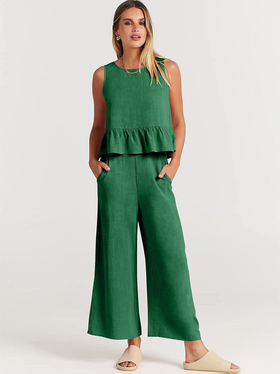 Damen luftiges und elegantes Zweiteiler-Set mit Rüschendetails Drune