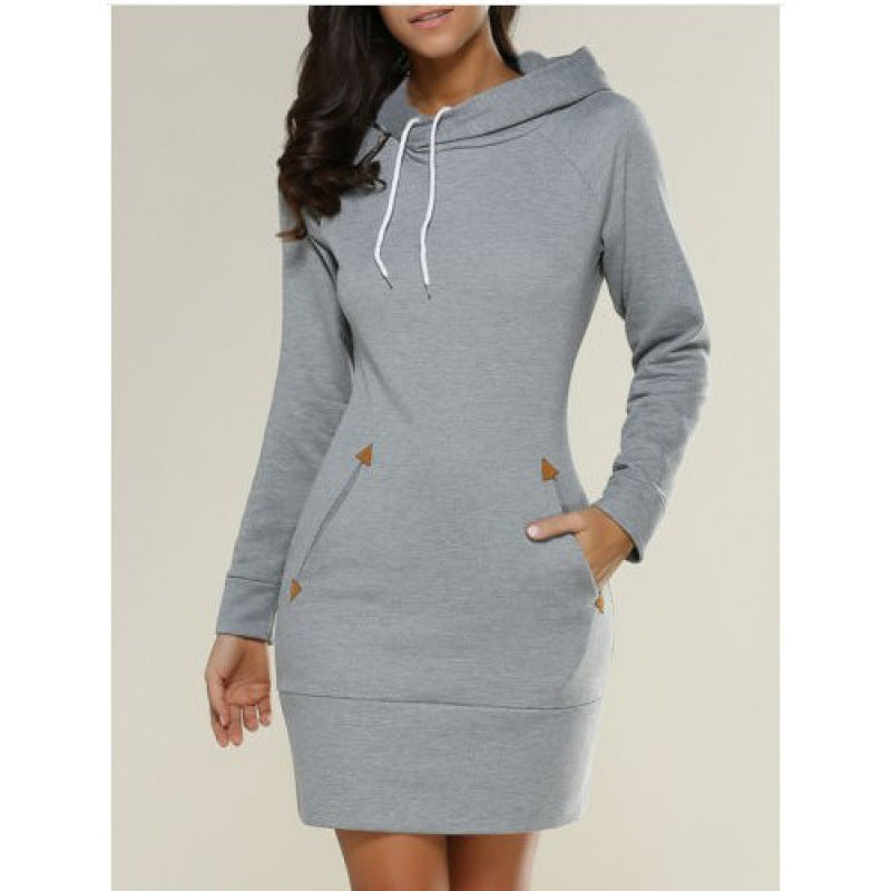 Damen Kapuzenkleid aus Sweat mit Kängurutaschen und taillierter Passform Drune